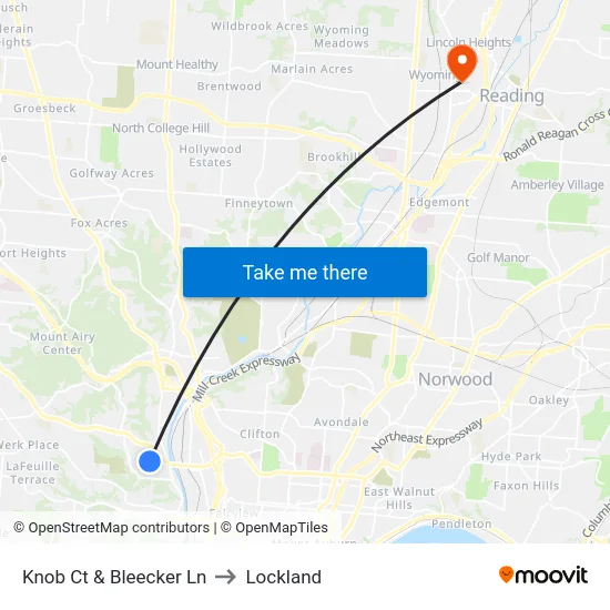 Knob Ct & Bleecker Ln to Lockland map