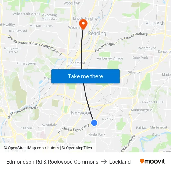 Edmondson Rd & Rookwood Commons to Lockland map