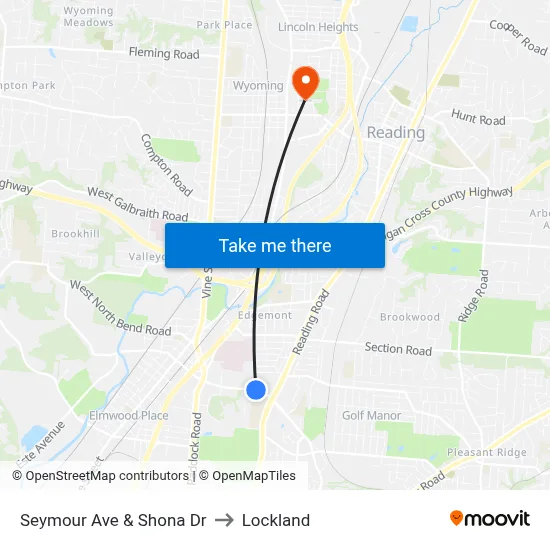 Seymour Ave & Shona Dr to Lockland map