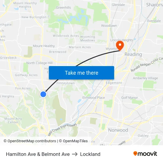 Hamilton Ave & Belmont Ave to Lockland map