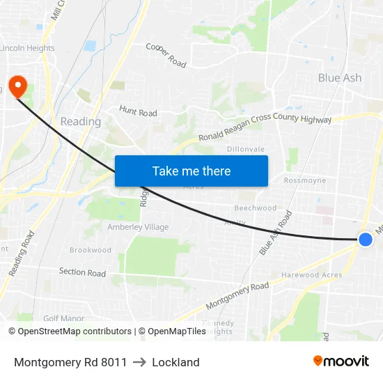 Montgomery Rd 8011 to Lockland map