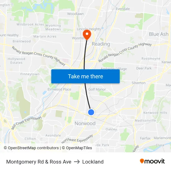 Montgomery Rd & Ross Ave to Lockland map