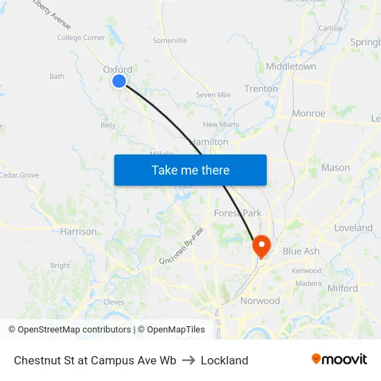 Chestnut St at Campus Ave Wb to Lockland map
