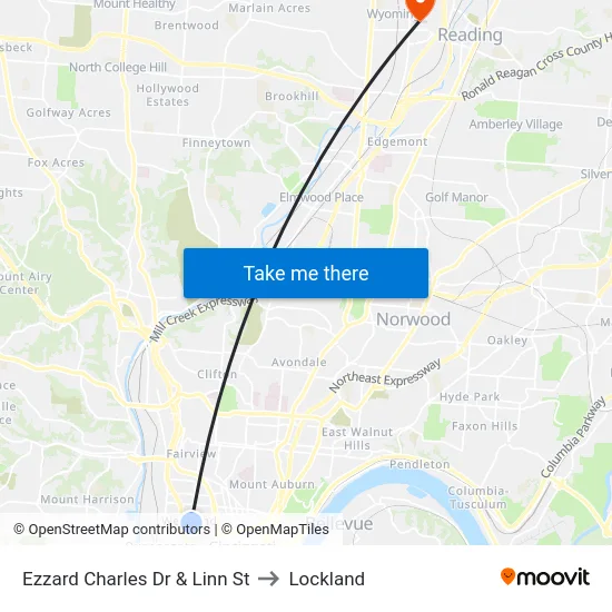 Ezzard Charles Dr & Linn St to Lockland map