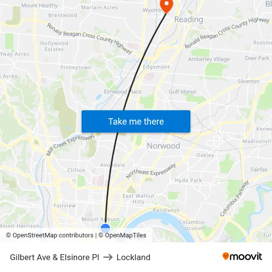 Gilbert Ave & Elsinore Pl to Lockland map