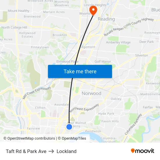 Taft Rd & Park Ave to Lockland map