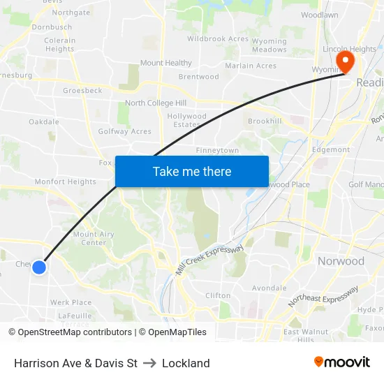 Harrison Ave & Davis St to Lockland map