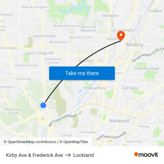 Kirby Ave & Frederick Ave to Lockland map