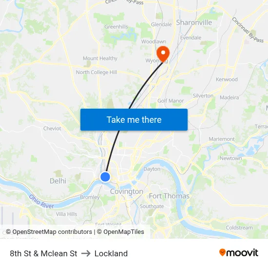 8th St & Mclean St to Lockland map