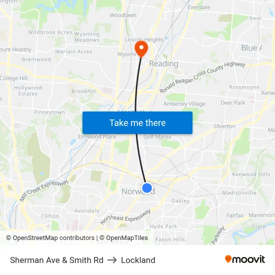 Sherman Ave & Smith Rd to Lockland map