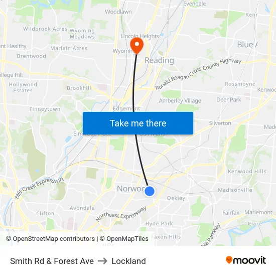 Smith Rd & Forest Ave to Lockland map