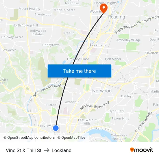 Vine St & Thill St to Lockland map
