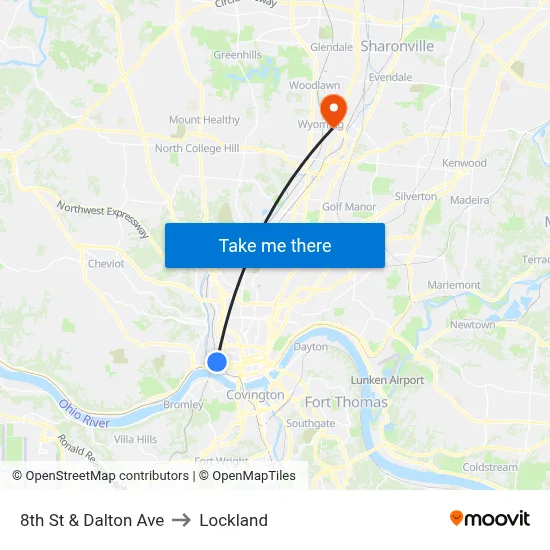 8th St & Dalton Ave to Lockland map