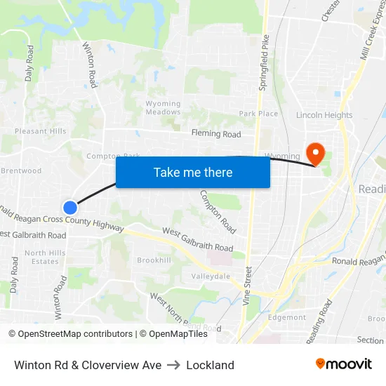 Winton Rd & Cloverview Ave to Lockland map