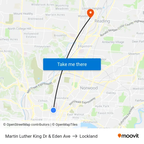 Martin Luther King Dr & Eden Ave to Lockland map