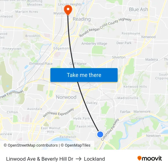 Linwood Ave & Beverly Hill Dr to Lockland map