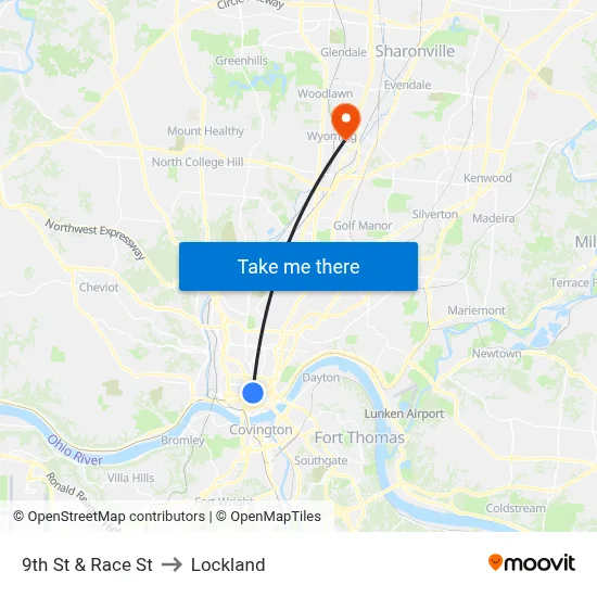 9th St & Race St to Lockland map