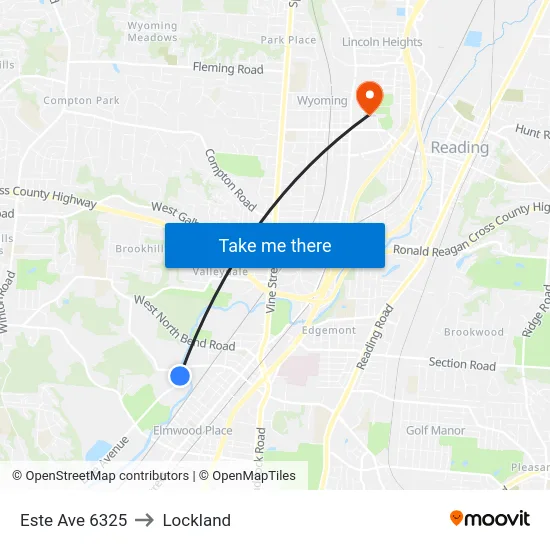 Este Ave 6325 to Lockland map