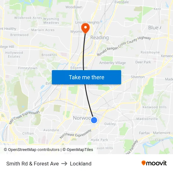 Smith Rd & Forest Ave to Lockland map