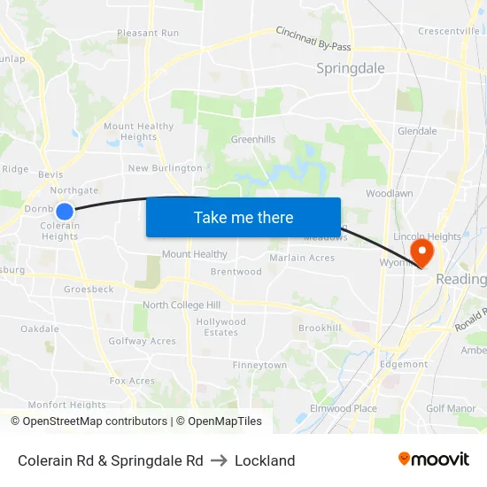 Colerain Rd & Springdale Rd to Lockland map
