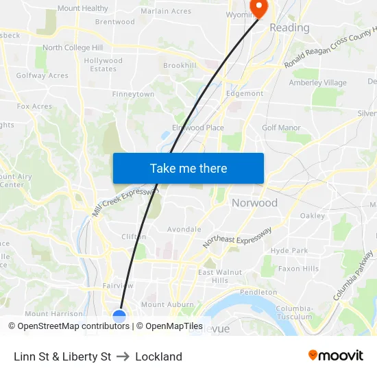 Linn St & Liberty St to Lockland map