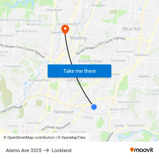 Alamo Ave 3325 to Lockland map