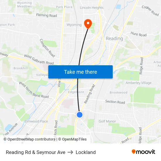 Reading Rd & Seymour Ave to Lockland map