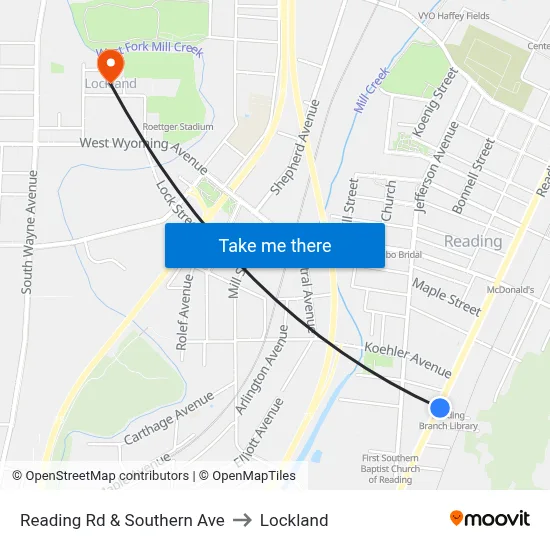 Reading Rd & Southern Ave to Lockland map