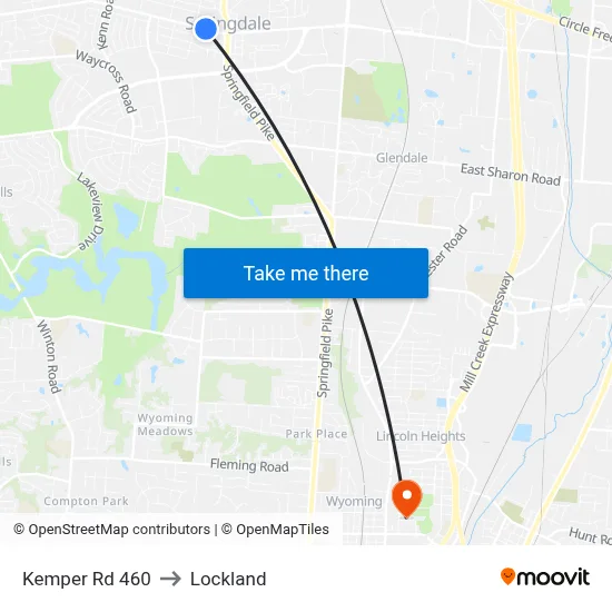 Kemper Rd 460 to Lockland map