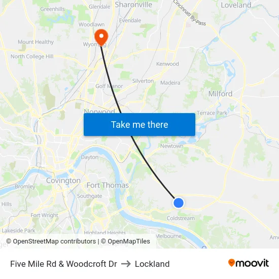 Five Mile Rd & Woodcroft Dr to Lockland map