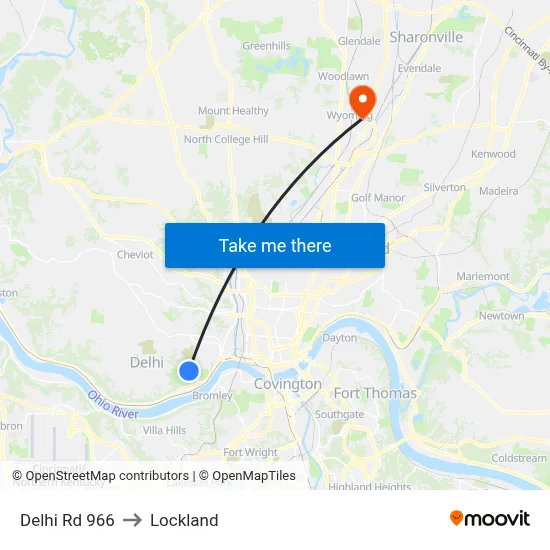 Delhi Rd 966 to Lockland map