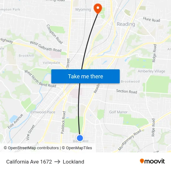 California Ave 1672 to Lockland map