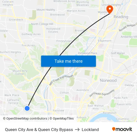 Queen City Ave & Queen City Bypass to Lockland map