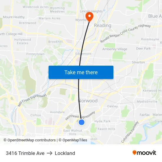 3416 Trimble Ave to Lockland map