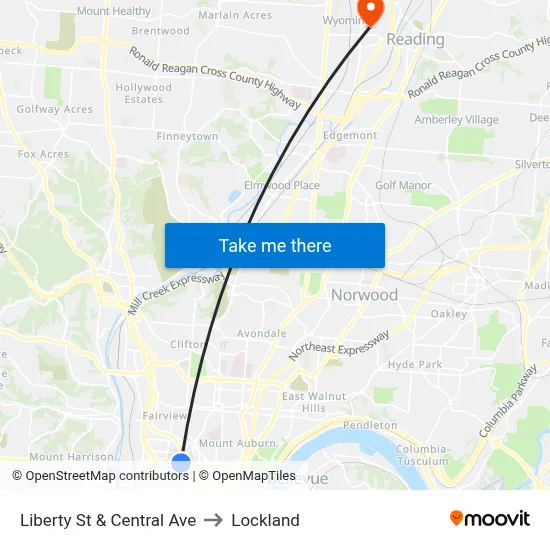 Liberty St & Central Ave to Lockland map