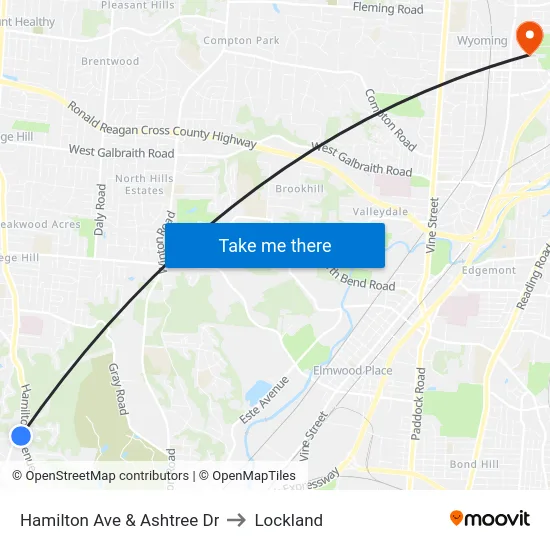 Hamilton Ave & Ashtree Dr to Lockland map