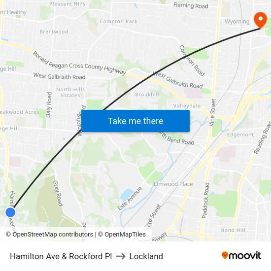 Hamilton Ave & Rockford Pl to Lockland map