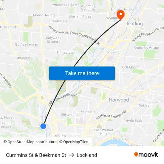 Cummins St & Beekman St to Lockland map