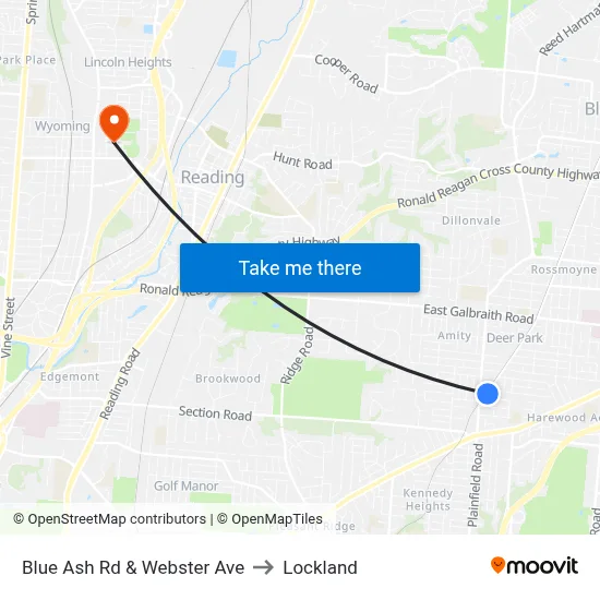 Blue Ash Rd & Webster Ave to Lockland map