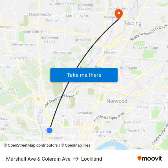 Marshall Ave & Colerain Ave to Lockland map