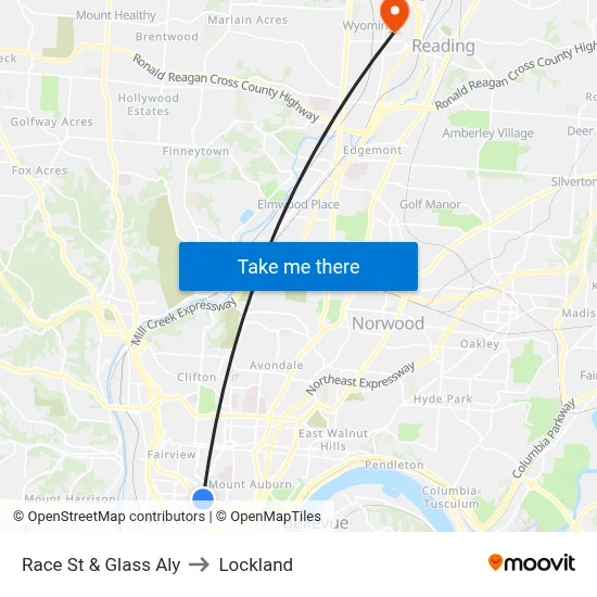 Race St & Glass Aly to Lockland map