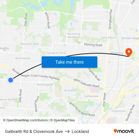 Galbraith Rd & Clovernook Ave to Lockland map