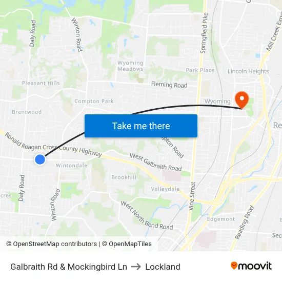 Galbraith Rd & Mockingbird Ln to Lockland map