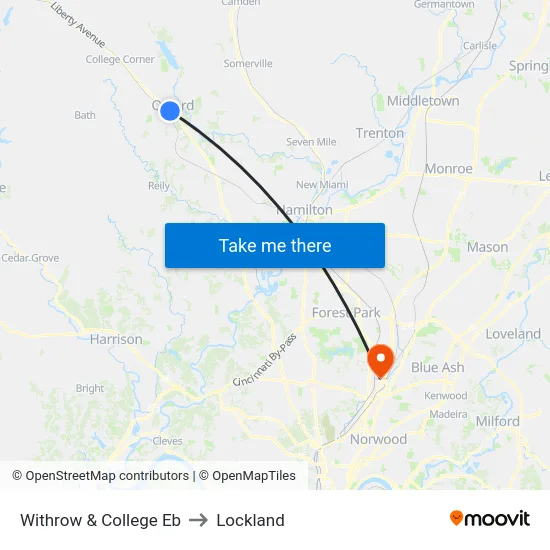 Withrow & College Eb to Lockland map