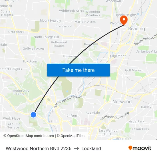 Westwood Northern Blvd 2236 to Lockland map