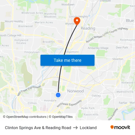 Clinton Springs Ave & Reading Road to Lockland map