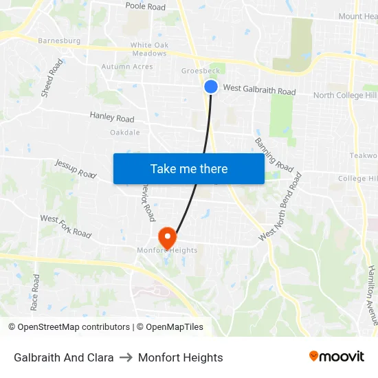 Galbraith And Clara to Monfort Heights map