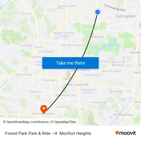 Forest Park Park & Ride to Monfort Heights map