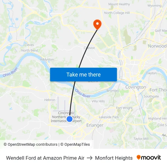 Wendell Ford at Amazon Prime Air to Monfort Heights map