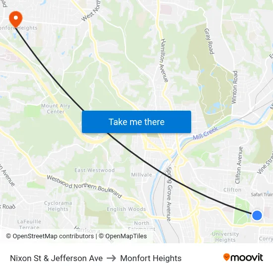 Nixon St & Jefferson Ave to Monfort Heights map
